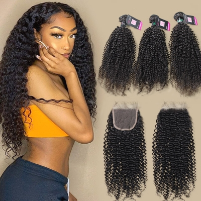 Advanced Grade 3 bundles with 4*4 5*5 lace closure Deal Kinky Curly Hair Transparent /HD Lace Brazilian Peruvian Malaysian Indian
