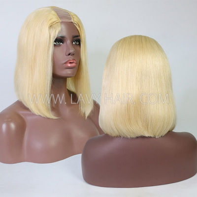 613 Blonde Color 150% & 200%& 300%Density U-part Blunt Cut Bob Wigs Straight Human Hair（leave message if need left /right side u part）