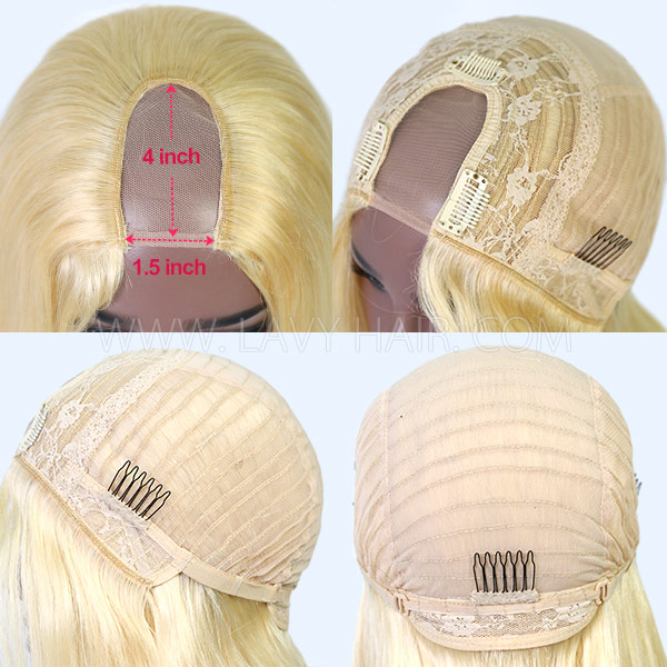613 Blonde Color 150% & 200%& 300%Density U-part Blunt Cut Bob Wigs Straight Human Hair（leave message if need left /right side u part）
