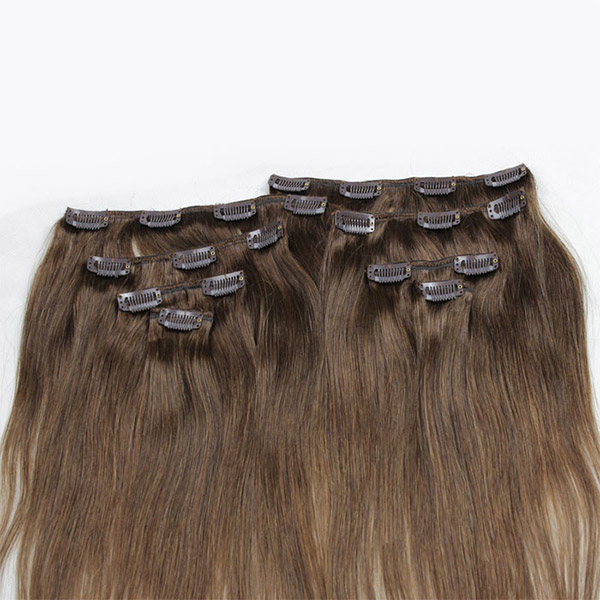 #4 Brown Color PU Clip in & Weft Classic Clip in Extensions Human Virgin Hair 8 pcs 120 grams