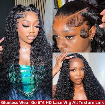 (All Texture Link) Glueless Wear Go Pre Bleached Tiny Knot HD Lace 6*6 Lace Closure Wig 100% Human Hair 150% and 200% Density