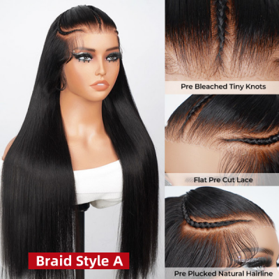 2024 New Design Pre Styled Braided Glueless Wig 13*6 HD Lace Full Frontal Wig Pre Everything Human Virgin Hair Customize 4-7 Days