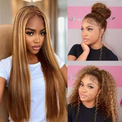 Different Color Choice Upgraded Invisi-Strap Pre Bleached Pre Plucked HD Lace 360 Lace Frontal Wigs 180% Density Ponytail Wig Human Hair